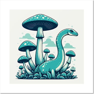 Cute simple Dinosaur Brontosaurus in Mushroom Garden Posters and Art